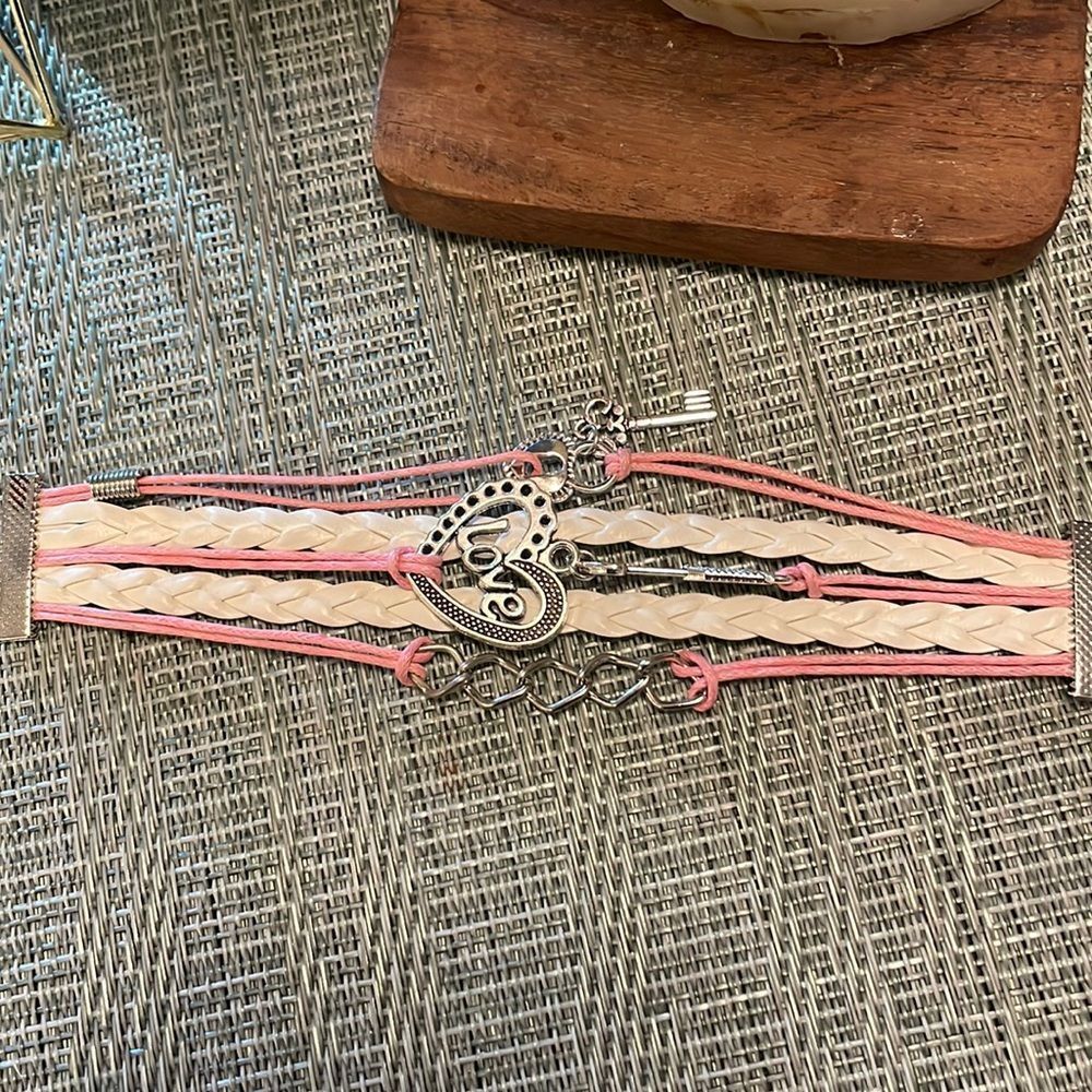 #132 Pink Love Heart Wrap Bracelet